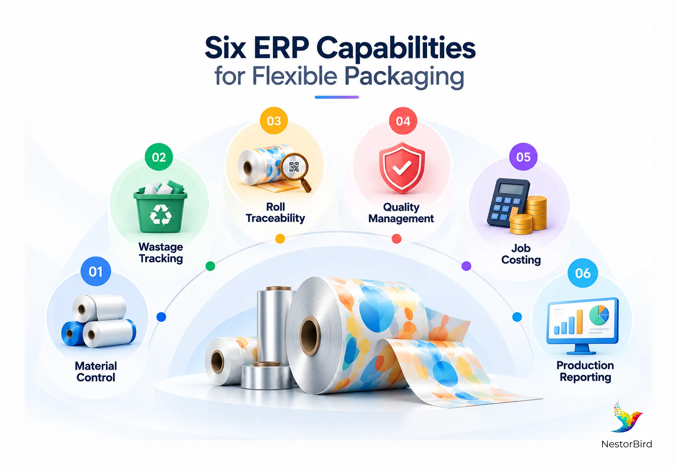 six erp capabilities for flexible packaging material control wastage tracking roll traceability quality management job costing and production reporting