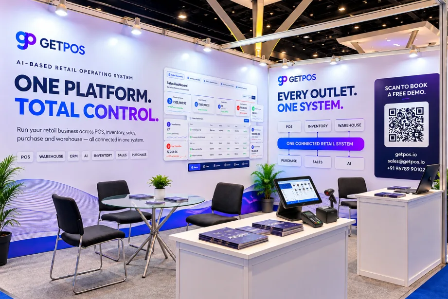 GETPOS Retail Operating System booth at Franchise India 2026 Mumbai